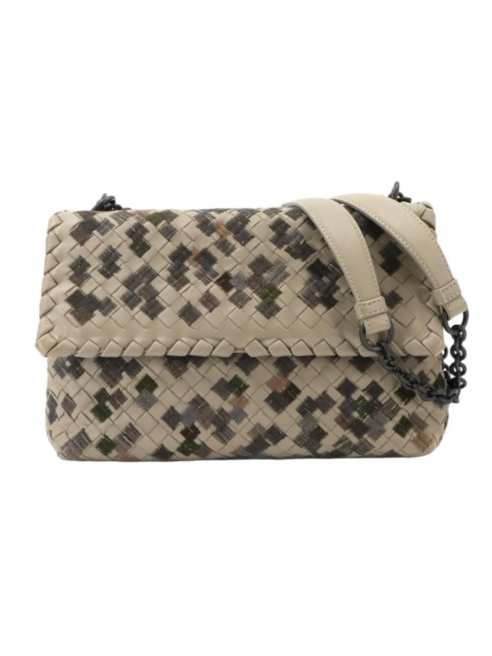 Bottega Veneta Intrecciato Shoulder Bag Leather Beige Gray
